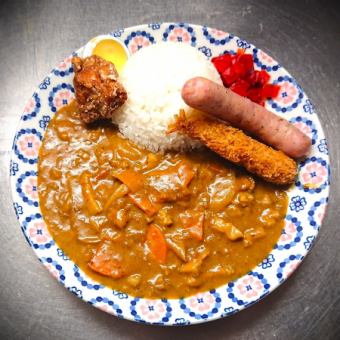 Sweet roux curry for children with almond tofu and soup (sausage, fried chicken, fried shrimp, jelly)