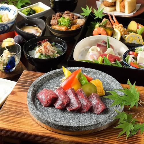 Perfect for parties and dinner parties. 9 dishes including Japanese Black Wagyu beef naira stone-grilled and sirloin cutlet. "Uji-uji course" with 2 hours of all-you-can-drink.