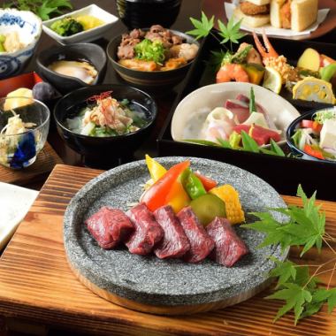 [For welcoming parties and dinner parties] 9 dishes including Wagyu beef Uchihira beef on a hot stone, beef cutlet, and 3 kinds of sashimi, "Uji uji course" with 2 hours of all-you-can-drink