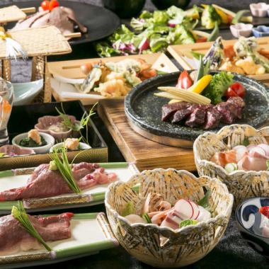 ``Fushimi course'' with 10 dishes including stone-grilled Sendai beef, 4 types of fresh fish, and grilled Japanese beef sushi, includes 2.5 hours of all-you-can-drink