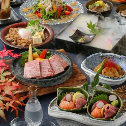 接待/会食/ご宴会に♪和牛もも肉の石焼き、本日の鮮魚など全9品『烏丸コース』2時間飲放付10000円