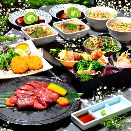【接待/会食/昼宴会に】和牛もも肉の石焼き、造里、メンチカツ等全9品『宇治コース』2時間飲放付8000円