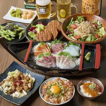 [Weekdays 3H] All-you-can-drink draft beer x 8 dishes, 5 kinds of seafood platter♪ "Seafood Feast Course" *2H on Fridays, Saturdays, and the day before holidays, weekend surcharge 550