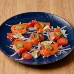 Raw Salmon Carpaccio with Basil and Lemon