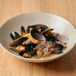 Clams and mussels steamed in white wine