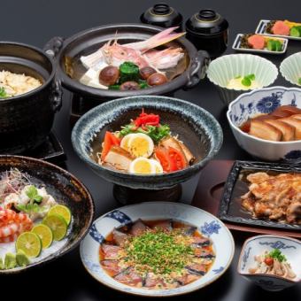 「喝彩(かっさい)コース」牛レモンステーキ、選べる煮物、鯛めしなど 全10品