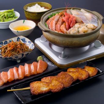 2時間飲放付　【お手軽鍋コース】サラダ・刺身・メインの海鮮鍋など全6品　5000円(税込)コース
