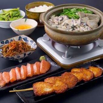 2時間飲放付　【定番鍋コース】サラダ・刺身・メインの牡蠣鍋など全6品　6000円(税込)コース