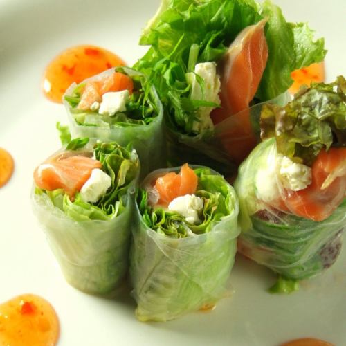 Salmon and cream cheese spring rolls