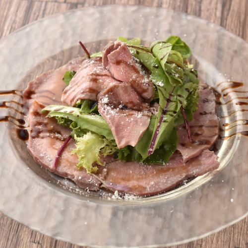 Beef tongue carpaccio finished by low temperature cooking