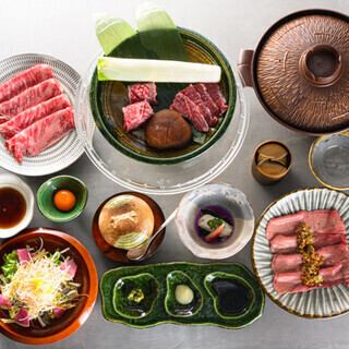 【真柏コース】 .特選あか牛希少部位盛り合わせ・あか牛サーロイン焼きすき（+4000円飲み放題）