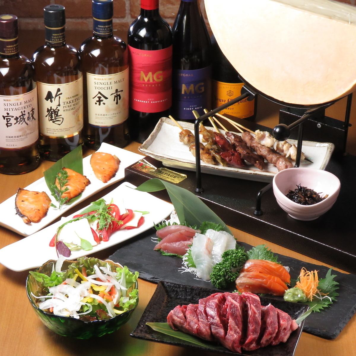 炭焼き料理やチーズ料理と焼酎、日本酒、ウィスキー多数！ノンアルコールカクテル充実
