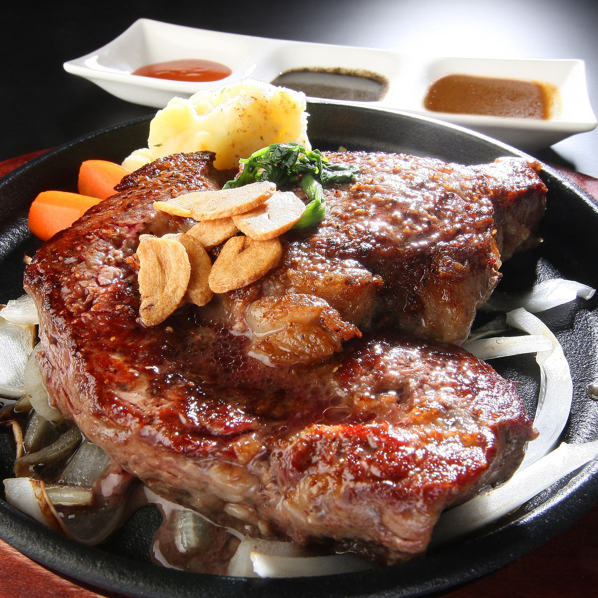 The chef's carefully selected beef and pork steaks! Try them with our secret sauce!