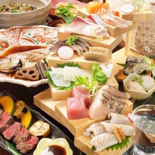 【美味い物尽くしコース】お造り7種盛り合わせ、鯛たこ穴子の土鍋ごはん等<全8品>5500円(税込)