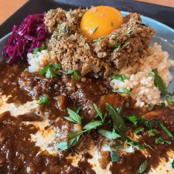 Spice Keema Curry & Braised Beef Tongue Hayashi Rice (combination plate)