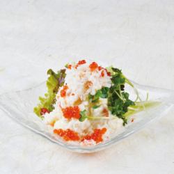 Salmon roe and crab potato salad