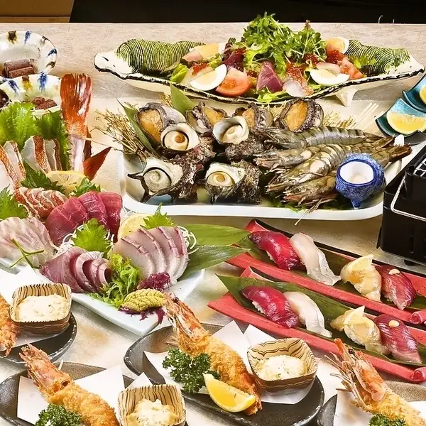 人気No.1コース★刺身5種&浜焼き3種！有頭海老フライ等～豊漁コース～4400円(税込)
