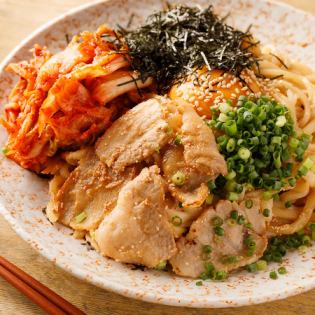 Yaki udon with mentaiko and kimchi