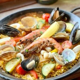 Seafood paella with plenty of seafood