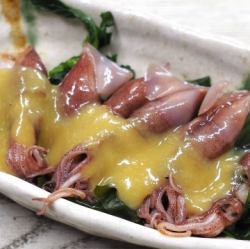 Firefly squid and rape blossoms with vinegared miso sauce