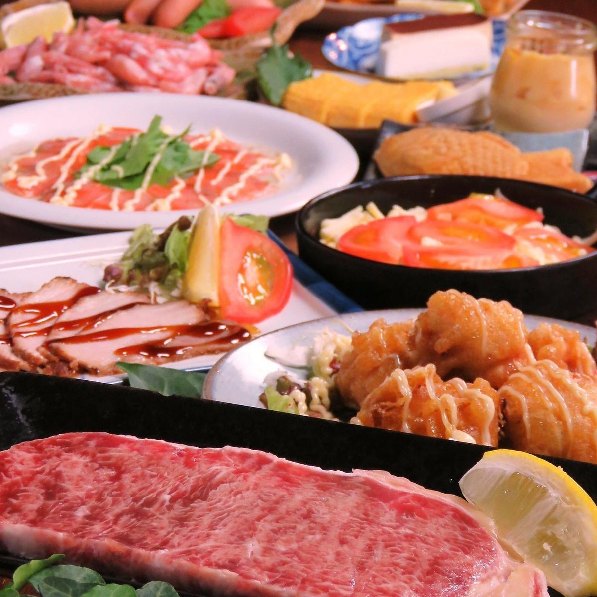 All-you-can-eat and drink for 3 hours for 3,850 yen (included); 60 dishes and 70 drinks totaling 130 varieties