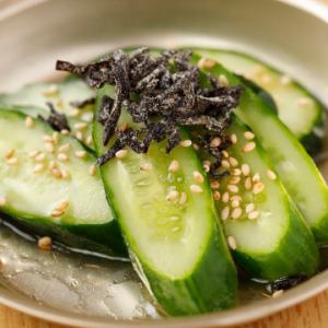 Sliced cucumber with sesame oil and Japanese pepper