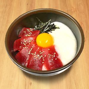 Tuna and Negitoro with Yam-kake Rice Bowl, Topped with a Soft-boiled Egg