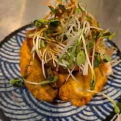 エゴマ豚の揚げ餃子　麻辣ソース