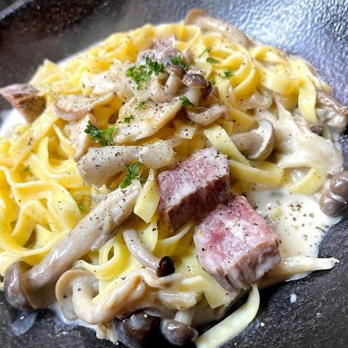 Kumano beef hiuchi and porcini mushroom cream sauce