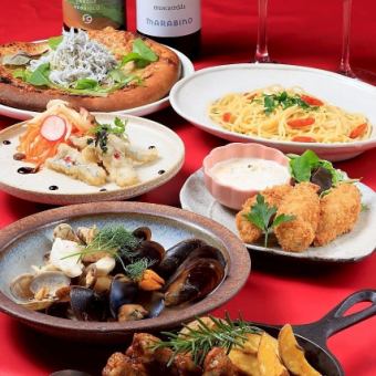 《料理のみ》忘年会にぴったり！鯛白ワイン蒸しやピザなど【イタリア居酒屋宴会コース】全6品