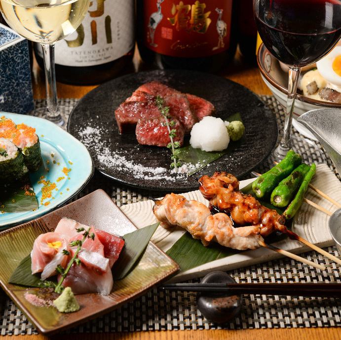 【2h飲み放題付き】お造り3種×炭火焼き鳥４種の全15品！6,000円
