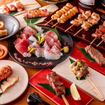 スタンダードコース【2h飲み放題・LO30分前】お造り3種炭火焼き鳥４種 6000円（税込）