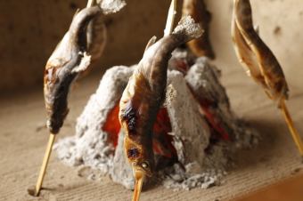 【吟麗】山女魚・信州牛・桜鯛等いろり焼き5種と鮮魚三種盛りなど～全9品～