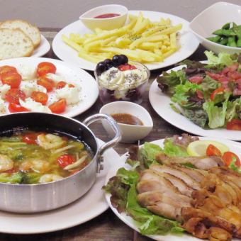 【3,000円コース】全9品！選べるアヒージョ＆チキンで大満足！ヘルシー宴会プラン