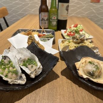 鼓舞志の串揚げと牡蠣料理を堪能♪5品+120分飲み放題付4000円コース