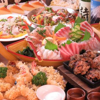 【11月至1月】◆包含生啤和火锅!七种船形拼盘×顶级瘦马刺身【共10道菜】8000日元套餐◆〈90分钟畅饮〉