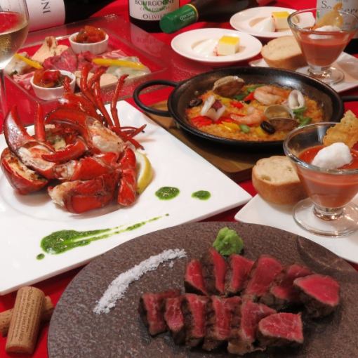 奢華的食材♪附無限暢飲♪黑毛和牛＆龍蝦套餐！8,500 → 7,500日元