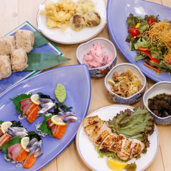 飲み放題付き◆海鮮や旬野菜、”一鳥。”自慢の銘柄鶏を堪能できるコース◆全7品/5,000円