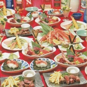 【饗宴コース】牛角切りステーキやズワイガニ盛りなど全8品 2時間飲み放題付き！6000円(税込)