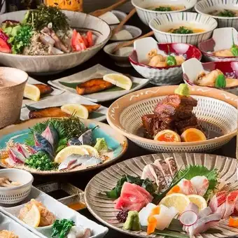 ア【2時間飲み放題付】旬の鮮魚三種盛りや炉端焼き、焼き鳥を堪能◎全9品『旬彩』【4000円】