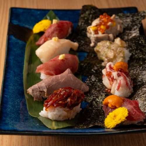 Assortment of 9 kinds of meat sushi