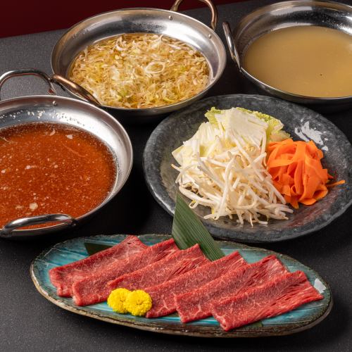 選べる出汁、お野菜（白菜、もやし）これに＋で下記の食材を１つ選んでもらいます。