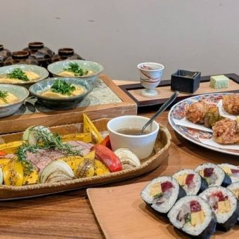 【歓送迎会】はまポークのローストポークと海鮮太巻寿司が楽しめる|2時間飲み放題| 大皿コース