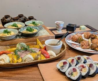 【歓送迎会】はまポークのローストポークと海鮮太巻寿司が楽しめる|2時間飲み放題| 大皿コース