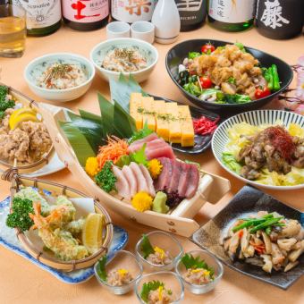 【3時間飲み放題】鱸のソテーと鯛めし風炒飯！豊洲の鮮魚と鶏天など全6品『御岳コース』4,000円