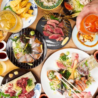 [Hanabi Premium Course] 9 dishes including 5 kinds of sashimi, grilled lean beef tenderloin, and meat platter <2 hours of all-you-can-drink draft beer included>