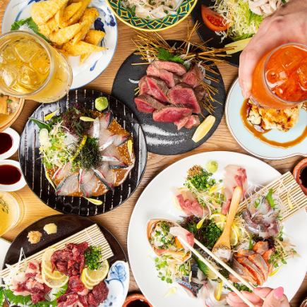 [Hanabi Standard Course] 9 dishes including 5 types of sashimi, 2 types of horse sashimi, and a meat platter <2 hours of all-you-can-drink draft beer included>