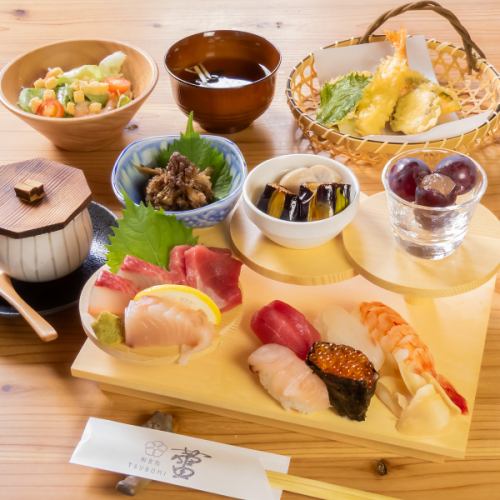 [Luxury] Luxury mini kaiseki with 5 pieces of sushi, assorted tempura and other desserts