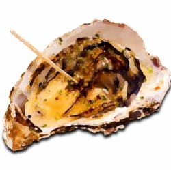 Shelled oysters grilled with garlic butter