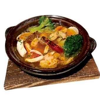 Ajillo-style Seafood in a clay pot (with baguette)